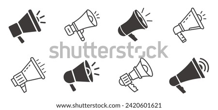 Megaphones icons set vector design. Black icons and line arts of megaphones.