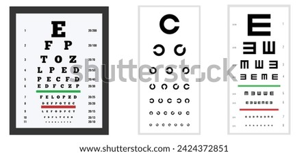 Creative vector illustration of eyes test charts. Art design medical poster with sign.