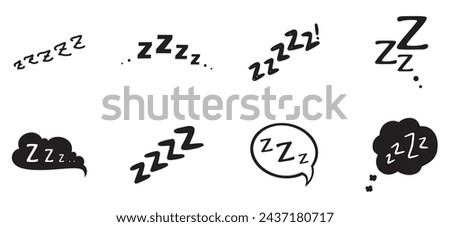 Zzz, doodle bed sleep and snore icons of snooze nap vector Z sound icons. Sleeping cloud bubbles and pillows of sleeper or alarm clock Zzz doodle symbols for goodnight sleep and snooze expression
