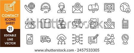 Contact us. Customer service related icons set. Line icons with contact, mail, fax, location, text, comment and so on. Outline icons set.