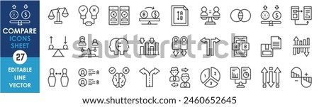 A set of icons related to comparison. Compare linear icons set. Outline icons used to differentiate.