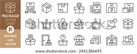 A set of linear icons related to package. Outline icons with parcel, box, delivery and so on.