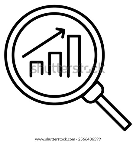 An icon related to Financial Forecasting. Lens and bargraph. Vector editable stroke. Pixel perfect. 64 x 64