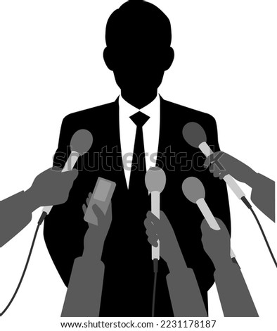 Silhouette illustration of a male businessman holding a press conference