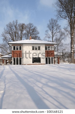 Beautiful modern mansion in cold winter season