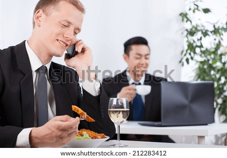 Diverse office workers taking a break for lunch
