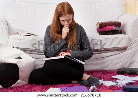 Student during examination session at home, horizontal