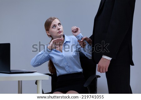 Director bullying his young attractive employee in the office