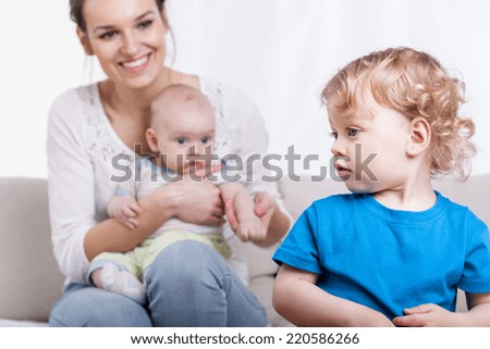 Horizontal view of happy family at home