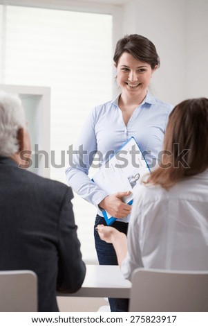 View of positive woman applying for a job