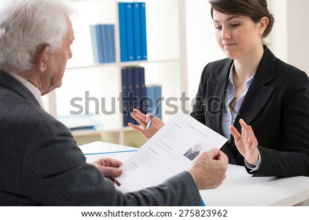 View of elderly man during job interview