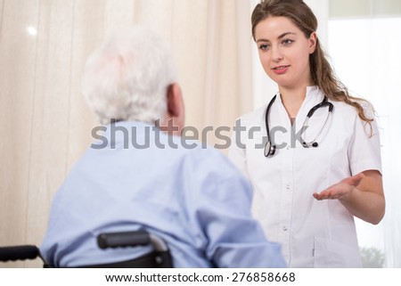 Conversation between young attractive nurse and older male patient