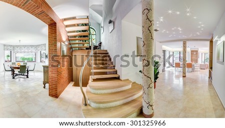 Wooden stairs in the hallway of the house