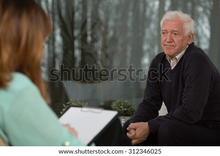 Image of retired man with depression during therapy