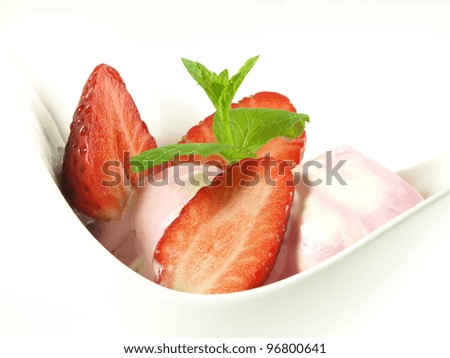 Close-up of strawberry ice cream for dessert