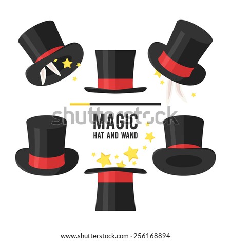 Magic hat set. Vector illustration.