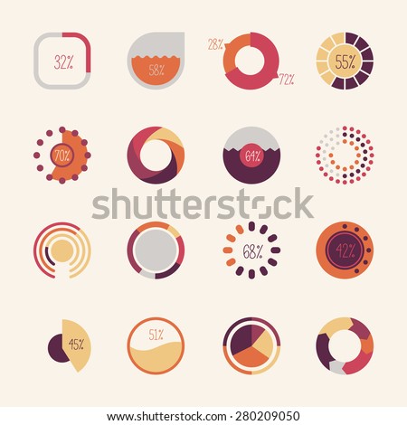 Set of different pie charts. Modern infographics for presentations.