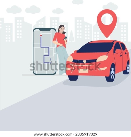 A woman ordering an Uber, the Uber vehicle, the location, and the location map visible on an iPhone.