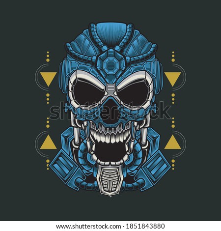 Robot Mask Skull Sacred Geometric. Perfect for T-shirt design, sticker design, tattoo design, etc.