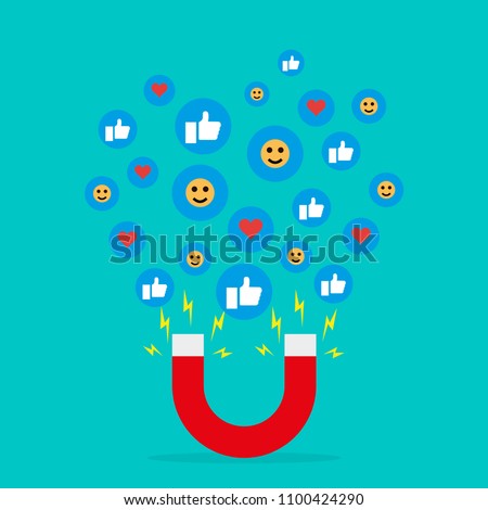 Social media. The powerful of marketing is like the magnetic field that drags customer, flat design