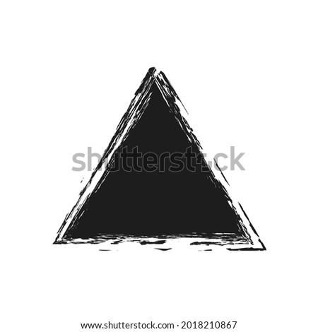 Brush grunge triangle. Hand painted ink blob, triangle button, grunge dot. Hand drawn grunge triangle isolated on white. Dry triangle edges.