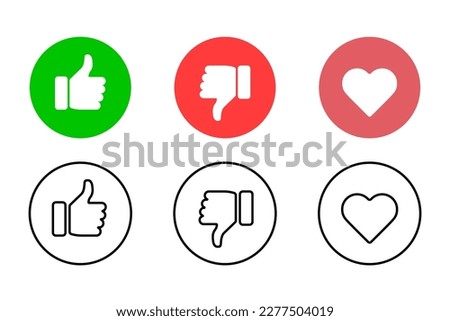 Like, Dislike and Love signs. Social media symbols set.
