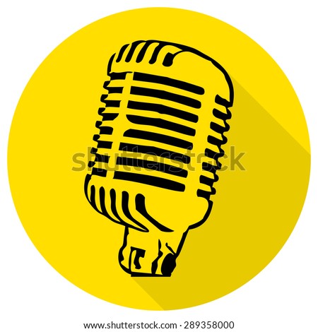 White silhouette of a microphone in  flat icon vector