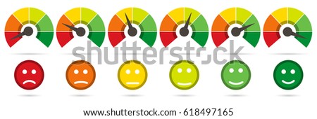Barometer icon. Barometers symbol. Scale from red to green with arrow and scale of emotions