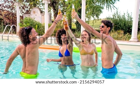 Similar – Image, Stock Photo Cheerful woman drinking fruit juice in cafe