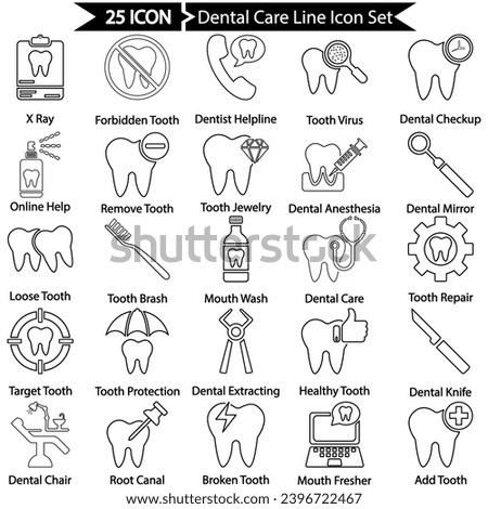 Dental Care Line Icon Set, Vector graphics 