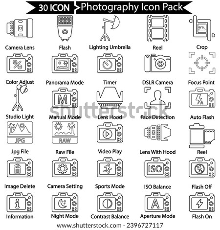 Photography Line Icon Pack, Vector graphics 