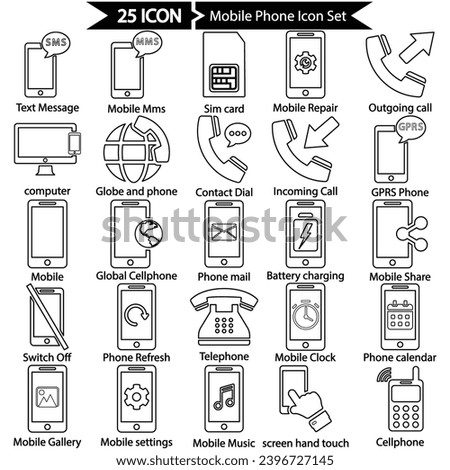 Mobile phone line icon set, Vector graphics