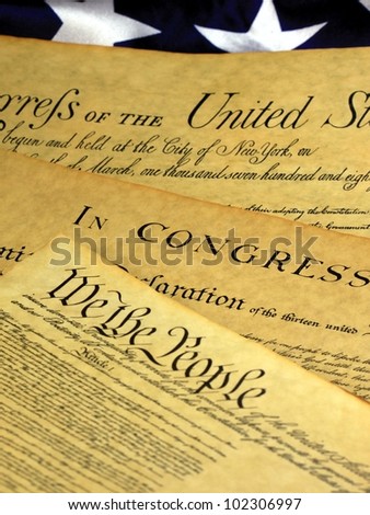 Historical Documents - United States Bill of Rights and American Flag