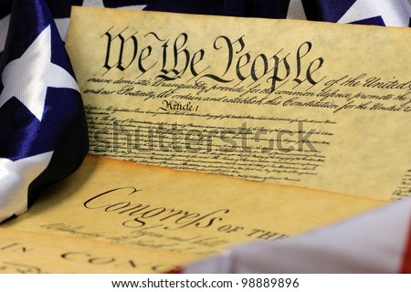 Constitution of the United States and American Flag, We The PeopleÃ¢Â?Â¦