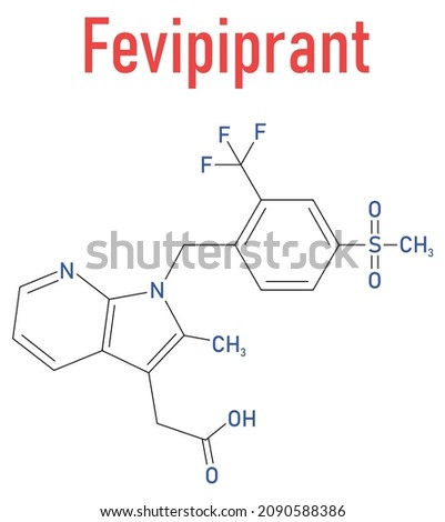 Fevipiprant asthma drug molecule. Skeletal formula.
