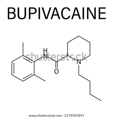 Skeletal formula of Bupivacaine epidural anesthetic drug molecule. Local anaesthetic. Сток-фото © 
