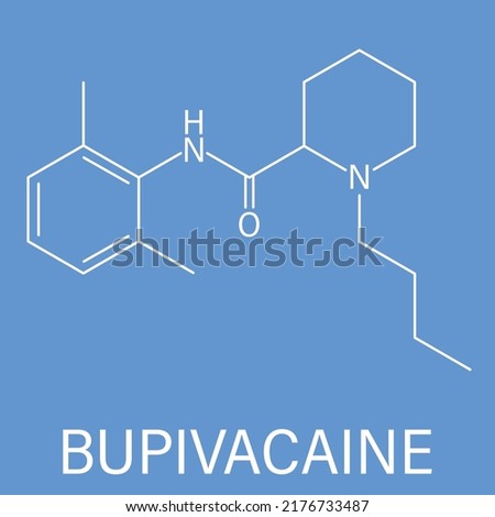 Skeletal formula of Bupivacaine epidural anesthetic drug molecule. Local anaesthetic. Сток-фото © 