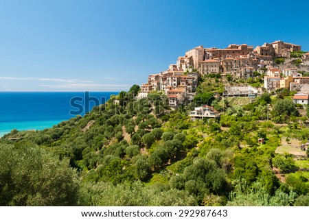 Pisciotta, a small village on a hill in front of the sea in the national park of Cilento (southern Italy)