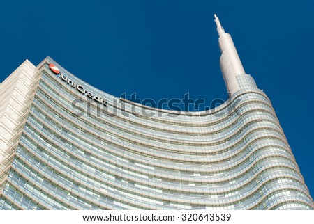 MILAN, ITALY - SEPTEMBER 19: Detail of the top of the skyscraper \