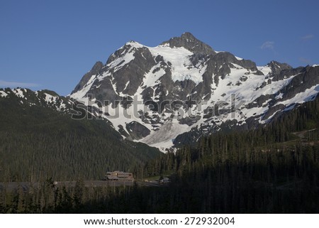 MT BAKER WASHINGTON/UNITED STATES - JULY 2 2014 - Mt Baker Ski Area Base During The Summertime Without Snow, Mt Shuksan Looming in The Background