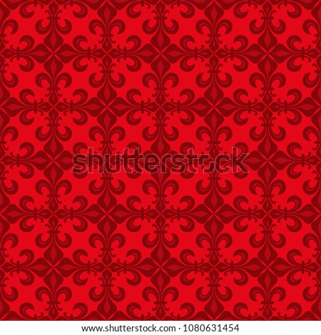 Lace-de-Luce (Lace of Lilies), 
Antique Red vermillion flamboyant seamless pattern.