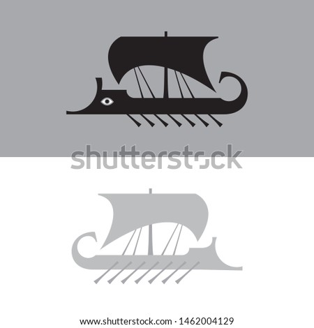 Ancient sailboat, Greek warship, Trireme vessel (vector silhouette).