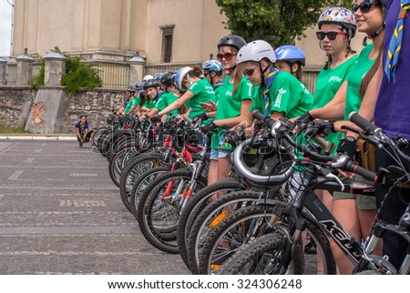 ZHOVKVA, UKRAINE - July 12, 2015: XI European Week of Cycling Tourism, July 12, 2015, Vicheva square