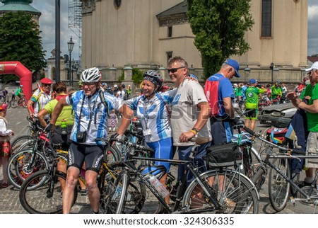 ZHOVKVA, UKRAINE - July 12, 2015: XI European Week of Cycling Tourism, July 12, 2015, Vicheva square