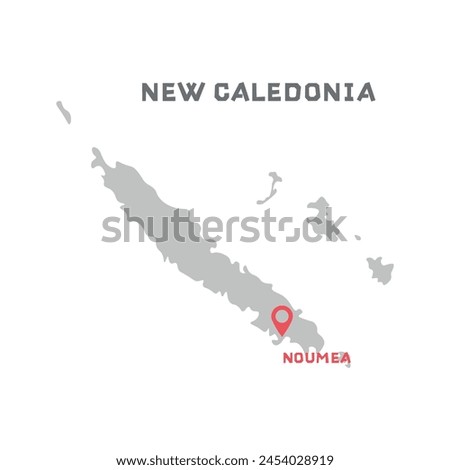 New caledonia vector map illustration, country map silhouette with mark the capital city of New caledonia inside. vector drawing. Filled version illustration isolated on white background.