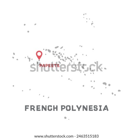 French polynesia vector map illustration, country map silhouette with mark the capital city of French polynesia inside. vector illustration. Every country in the world is here