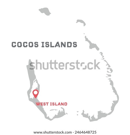 Cocos islands vector map illustration, country map silhouette with mark the capital city of Cocos islands inside. vector illustration