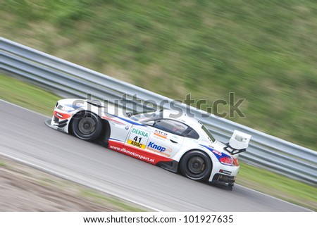 ZANDVOORT, THE NETHERLANDS - MAY 6: Jeroen Den Boer and Simon Knap in the DB Motorsport BMW Z4 GT3 racing on May 6, 2012 in the ADAC GT Masters in Zandvoort, The Netherlands