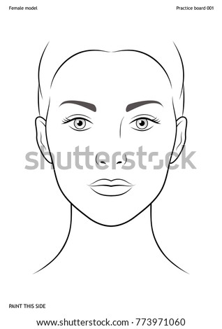 Practice board for face painting. Female face. Size A4. Vector template. Stockfoto © 