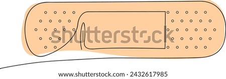 Medical plaster bandage one continuous line drawing. Medical tools. Adhesive plaster. Medical icons, symbols. Line art. Isolated on white background. Vector illustration.
